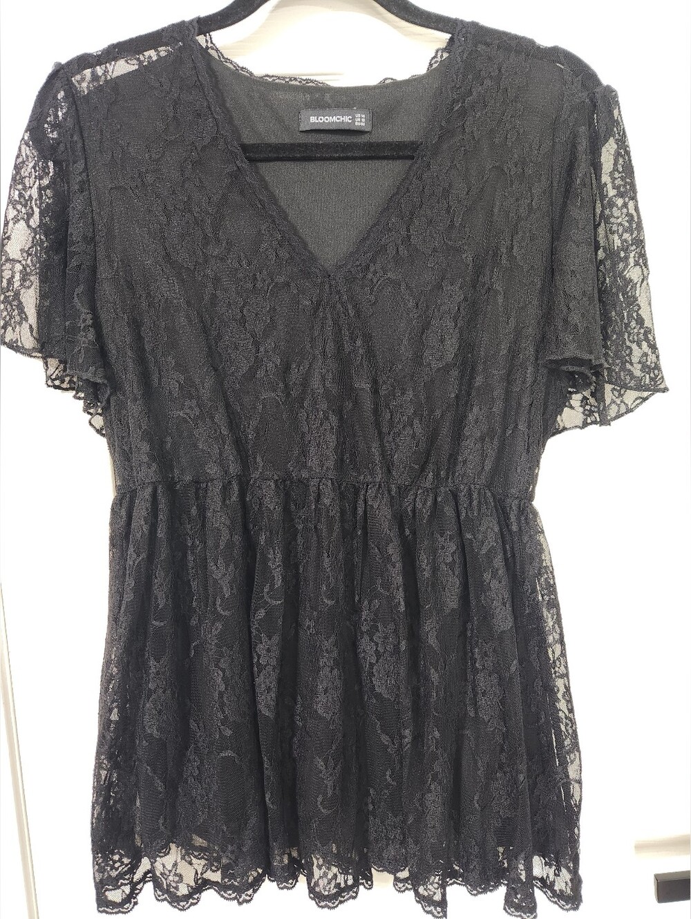Bloomchic Black Lace V-Neck Peplum Top